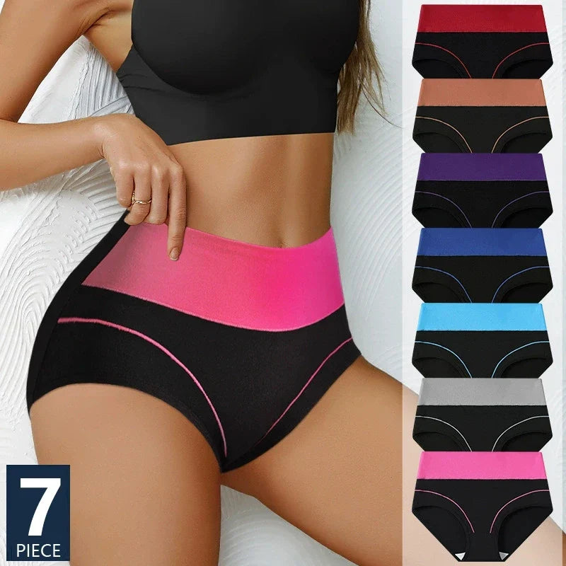 7PCS High Waist Body Shaper Soft Cotton Briefs for Women Slimming Breathable Panty XS-3XL Lingerie Female Underwear