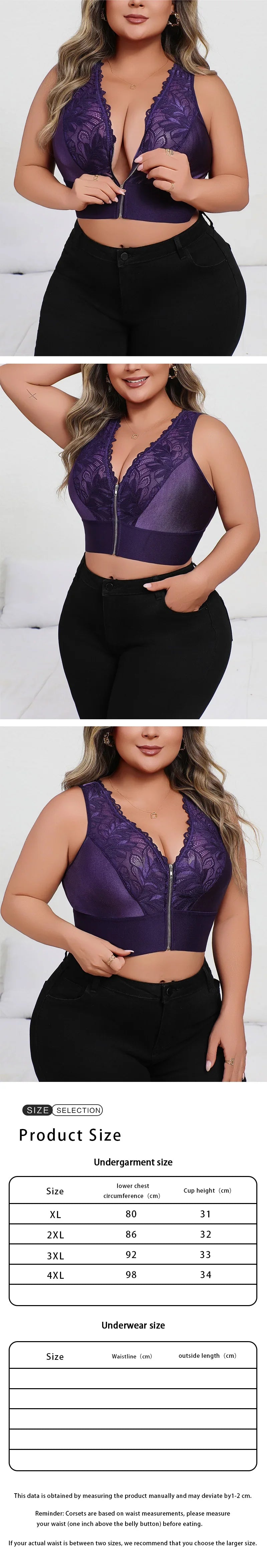 New Arrival Sexy Purple Embroidered Lingerie, Plunge Push-up Bra with Front Zip