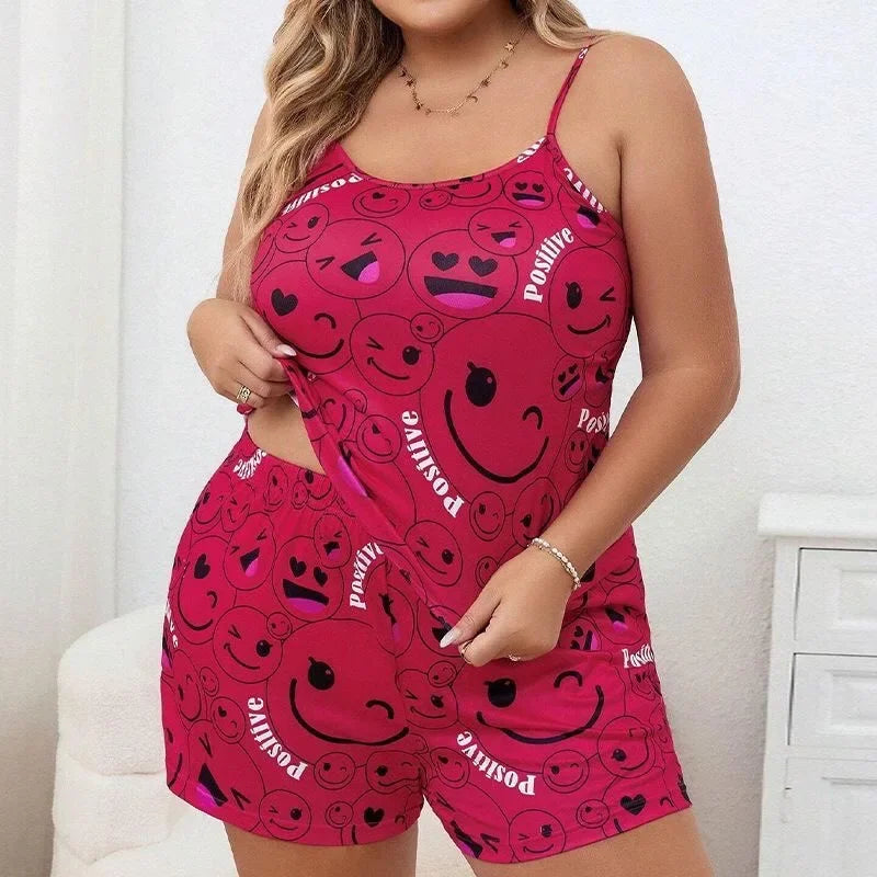 3XL 4LX 5XL Straps Pajamas Set for Women Sleepwear Tank Tops+Shorts Sets Leisure Loose Home Clothes Loungewear