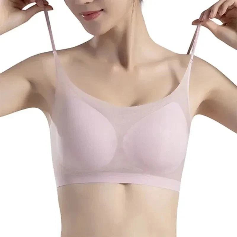Ultra Thin Ice Silk Seamless Underwear Women Sexy Top Soft Breathable Wireless Solid Lingerie Gathered Padded Bra