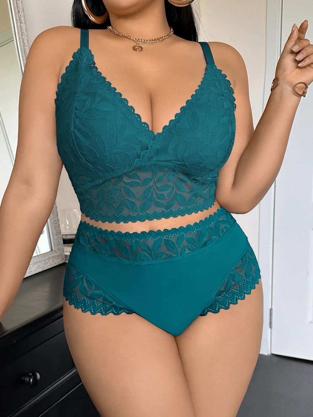 Lace Women's Sexy Lingerie Set Soft Wireless Unlined Bra Mesh Spliced Breathable Panties Floral Lace Bra Set