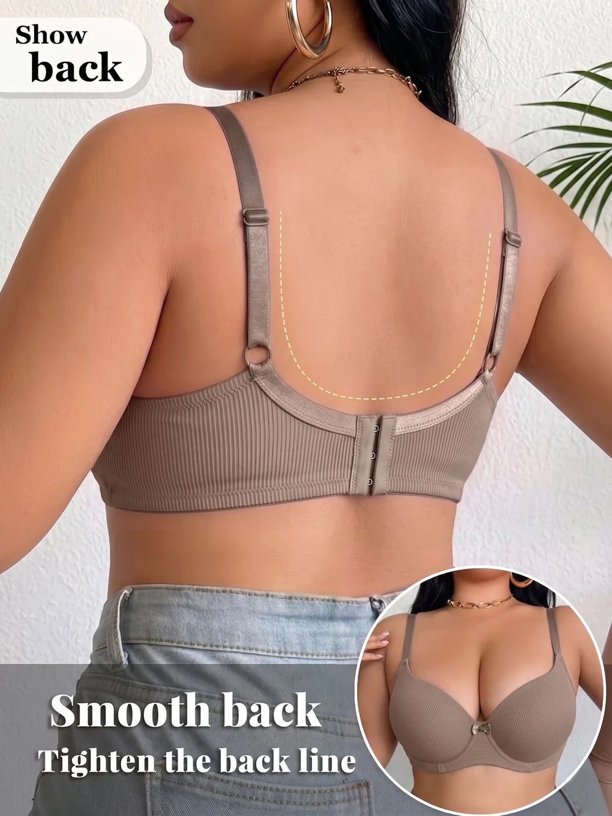 Women's B C D Thin Cup Ribbed Push Up Bra Wide Straps Underwire Side gather Lingerie Comfort Ladies Brassiere