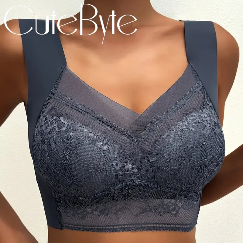 L-5XL Contrast Lace Wireless Bras For Womens Lingerie Top Female Lace Bra Underwire Brassiere Perspective Sexy Bras
