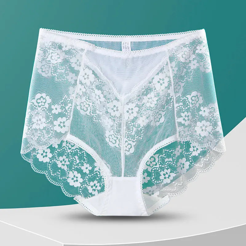 Women High Waist Panties Sexy Lace Mesh Floral Transparent Briefs Fashion Underpants Lingerie Seamless Underwear