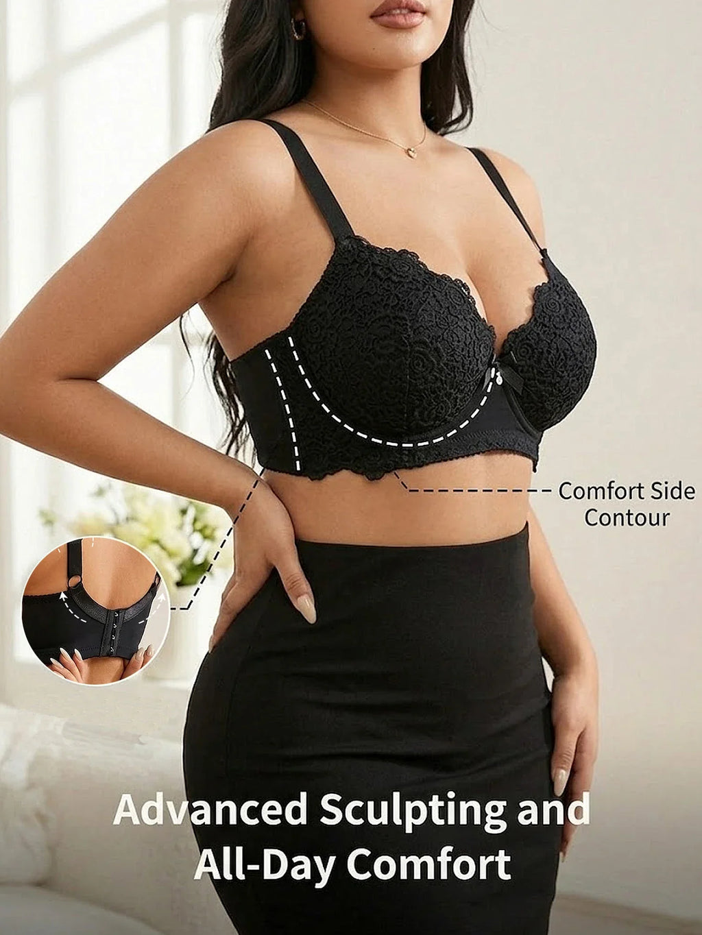 Lace Underwire Push-Up Bra with Wide Adjustable Straps