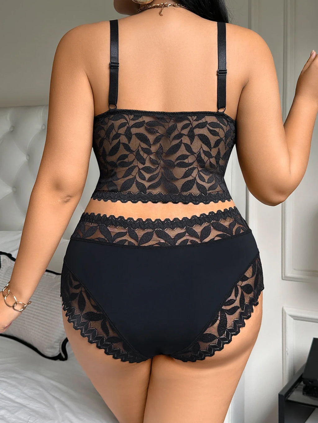 Lace Women's Sexy Lingerie Set Soft Wireless Unlined Bra Mesh Spliced Breathable Panties Floral Lace Bra Set