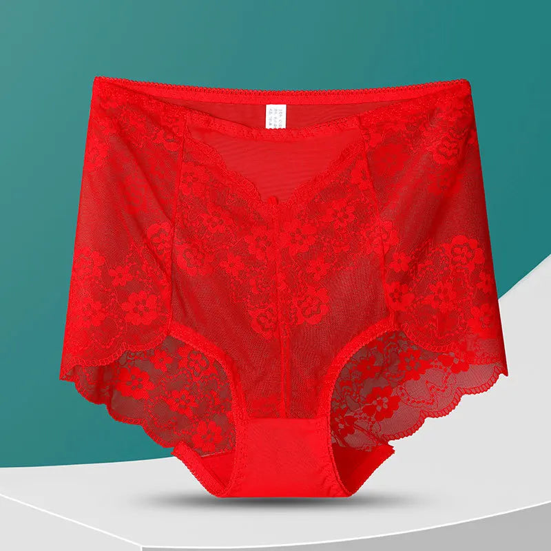 Women High Waist Panties Sexy Lace Mesh Floral Transparent Briefs Fashion Underpants Lingerie Seamless Underwear