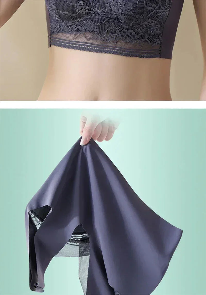 L-6L Women Large Bra Push Up Ice Silk Seamless upper Bralette Lace Wireless Summer Bras Top Lingerie Underwear 15019