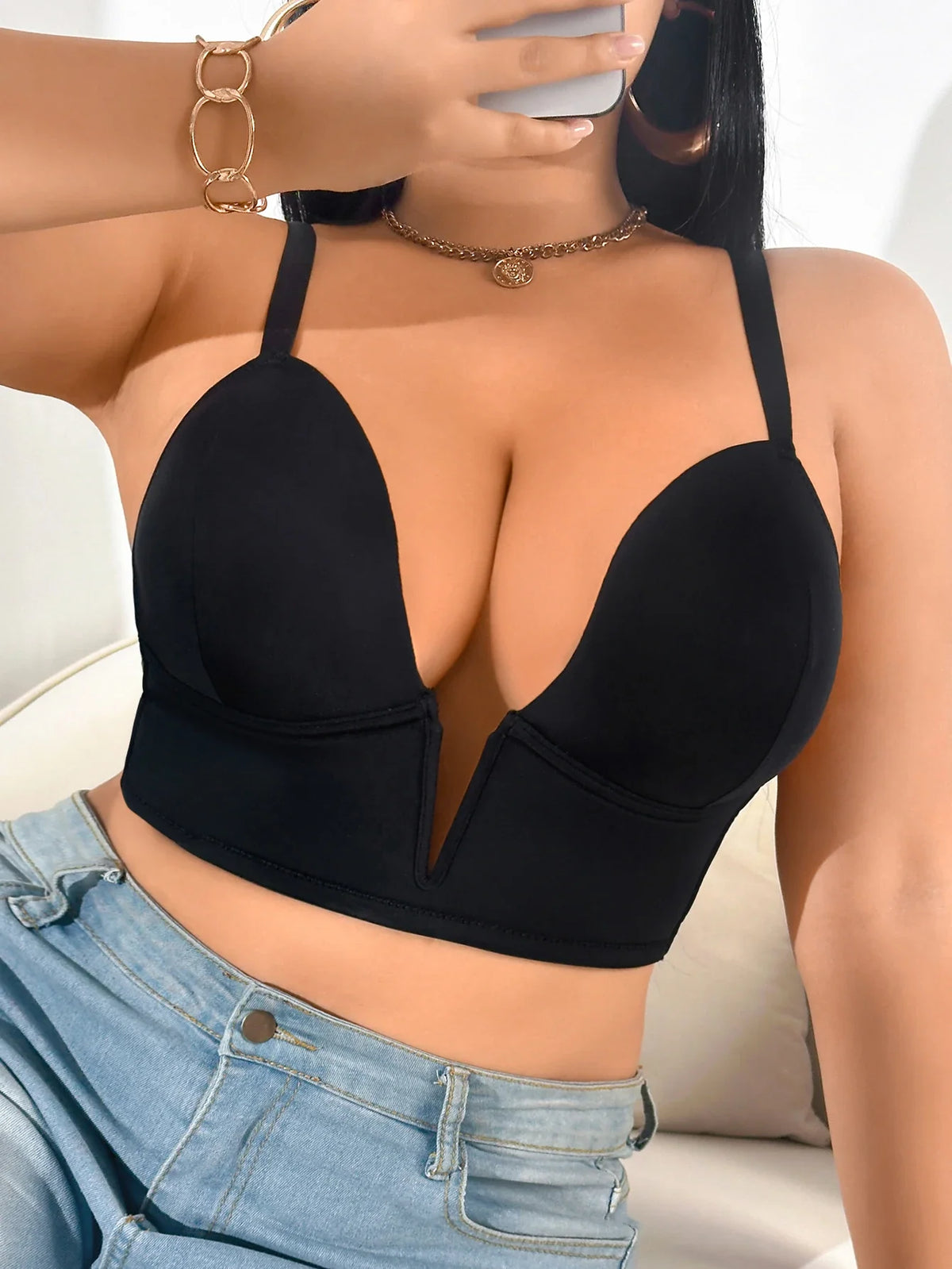 1PCS Everyday Women's Bra Deep V Push up Bra Cross Strap Comfortable Thin Cup Underwire Bralette Underwear Shapewear