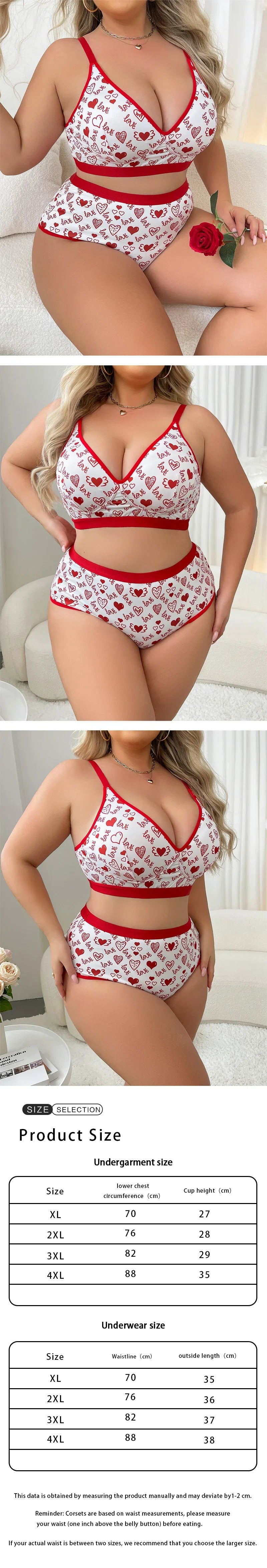 Women’s Sexy Lingerie Set, Printed Minimizer Bra Supportive for Large Bust, Side-Smoothing Underwear
