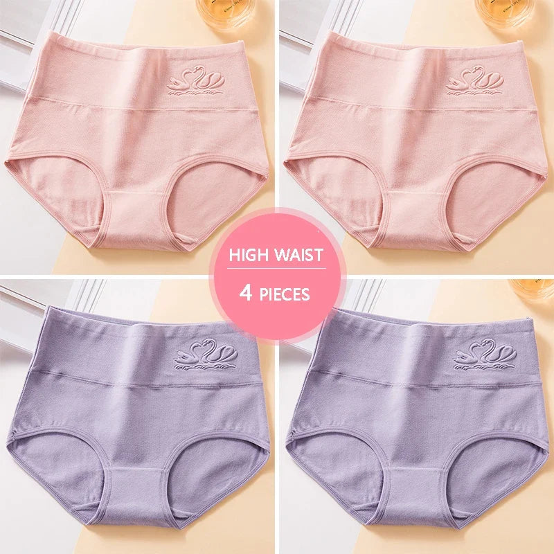 M-5XL 4Pcs/Set High Waist Cotton Panties Women Body Shaper Underwear Soft Print Girls Briefs Slimming Female Lingerie