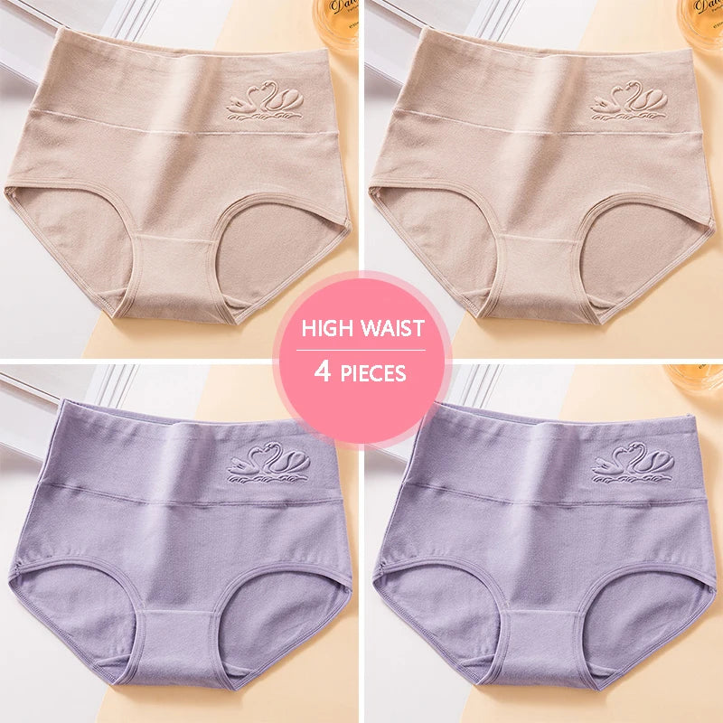 M-5XL 4Pcs/Set High Waist Cotton Panties Women Body Shaper Underwear Soft Print Girls Briefs Slimming Female Lingerie