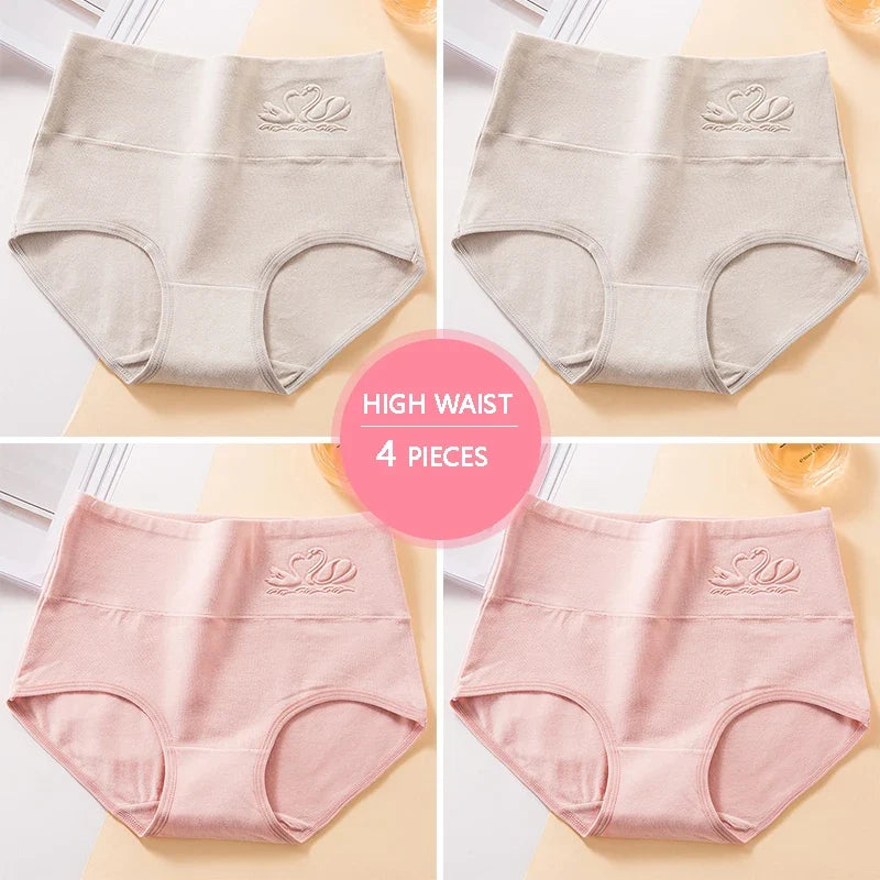 M-5XL 4Pcs/Set High Waist Cotton Panties Women Body Shaper Underwear Soft Print Girls Briefs Slimming Female Lingerie