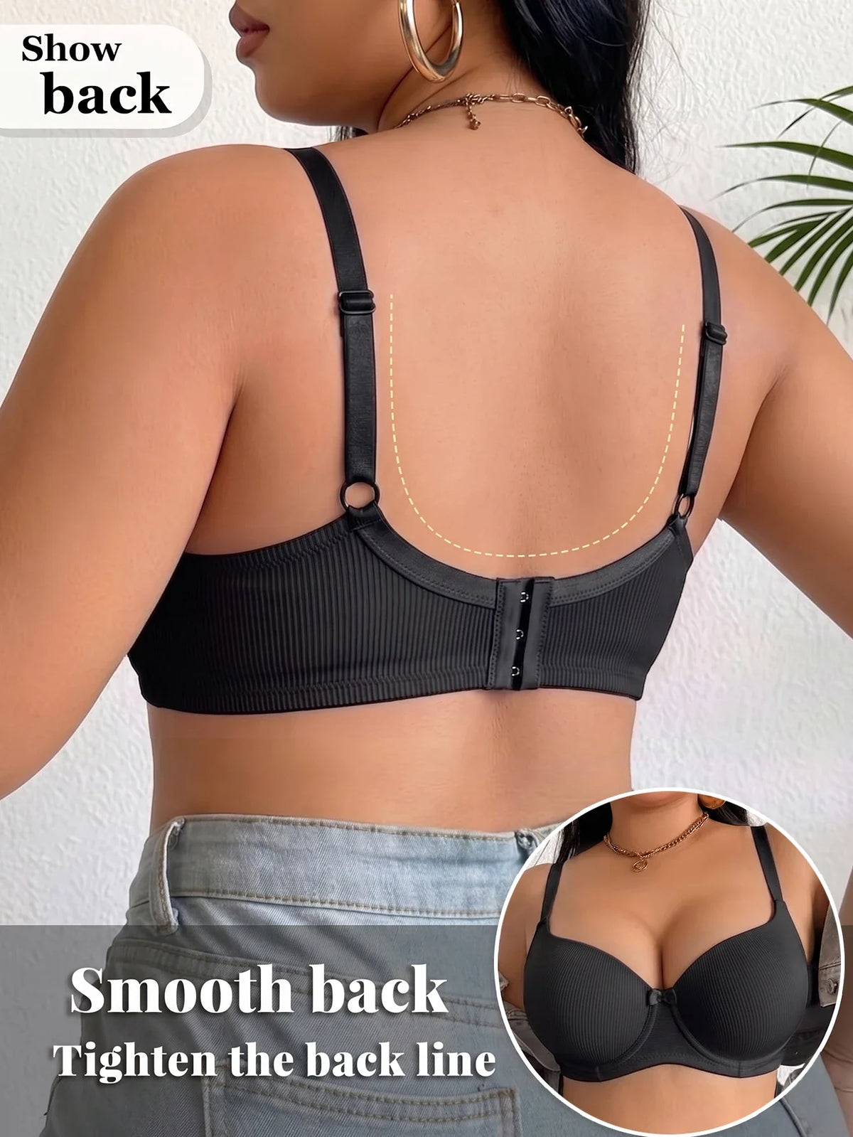 Women's B C D Thin Cup Ribbed Push Up Bra Wide Straps Underwire Side gather Lingerie Comfort Ladies Brassiere
