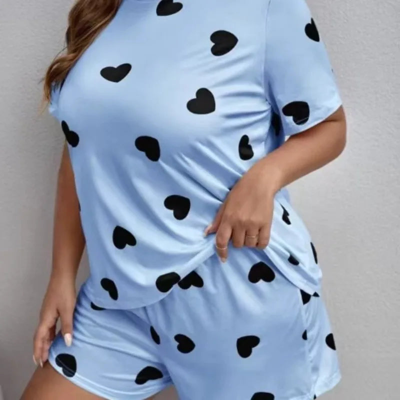 Silk Pajamas Ladies Set T-Shirt Shorts 5xl Home Wear Women Sleepwear Fashion Soft Cartoon Casual Star Moon Nightwear