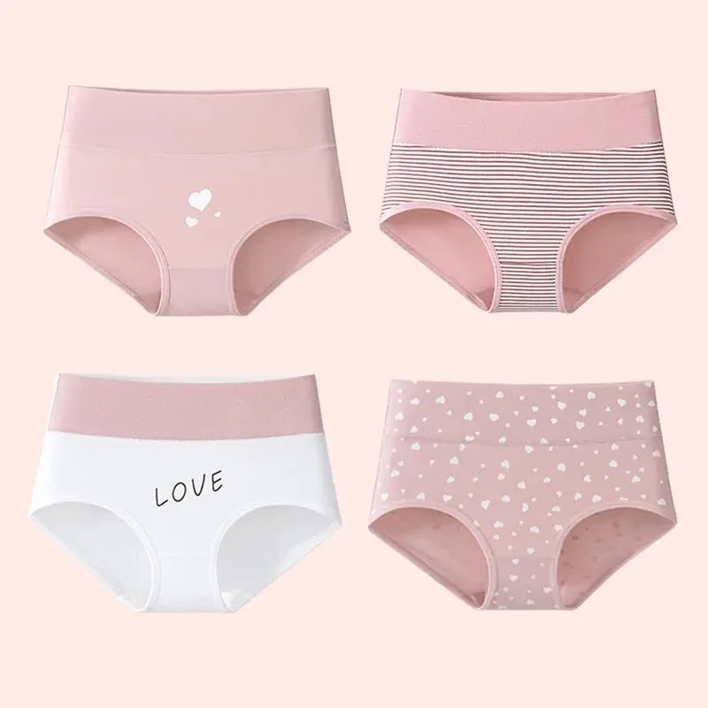 4Pcs Women's Panties High Waist Underwear Fashion Print Girls Briefs Breathable Cotton Panty M-5XL Female Lingerie