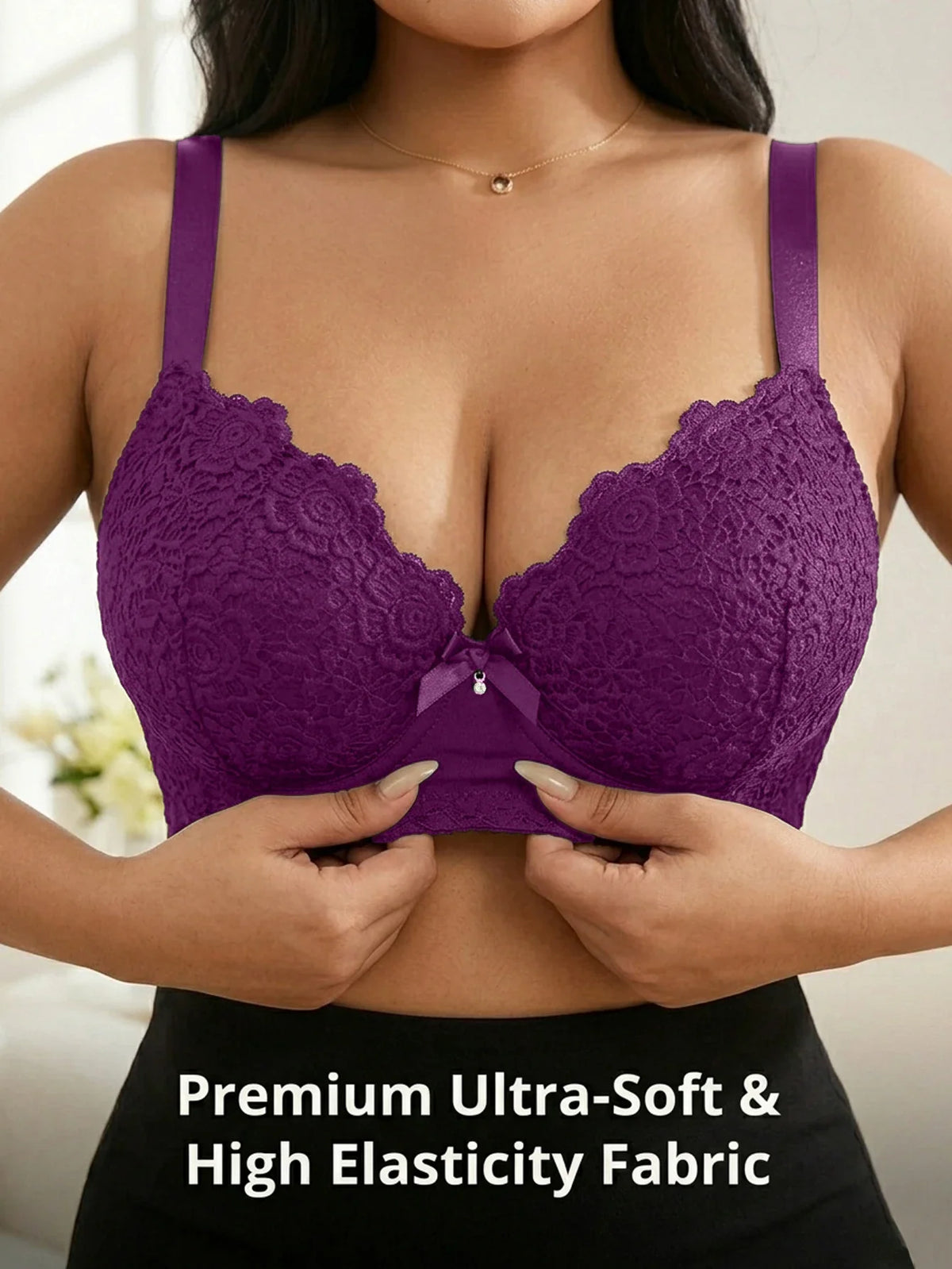 Lace Underwire Push-Up Bra with Wide Adjustable Straps