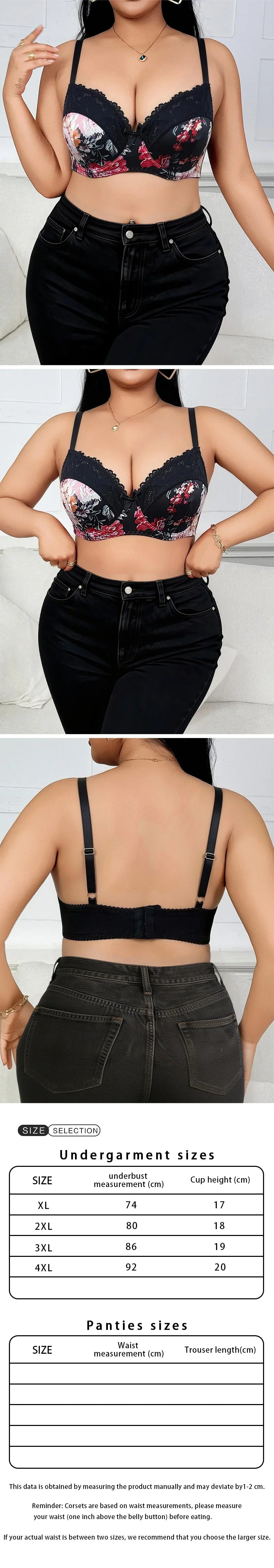 Black & Red Floral Lace Push-Up Bra
