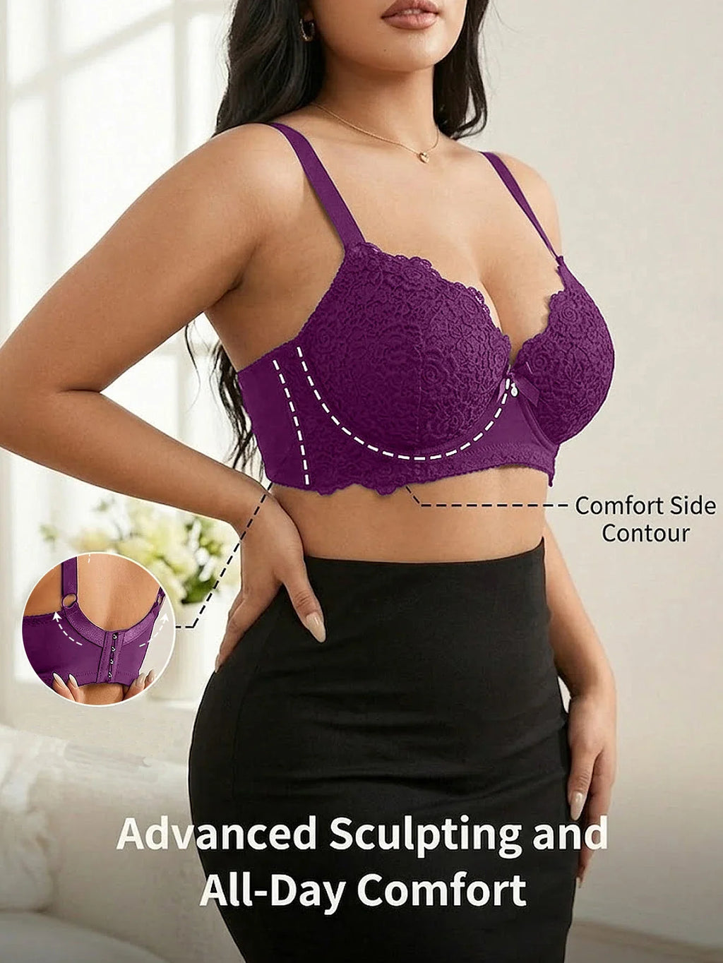 Lace Underwire Push-Up Bra with Wide Adjustable Straps