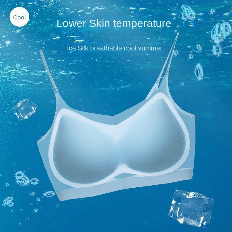 Ultra Thin Ice Silk Seamless Underwear Women Sexy Top Soft Breathable Wireless Solid Lingerie Gathered Padded Bra