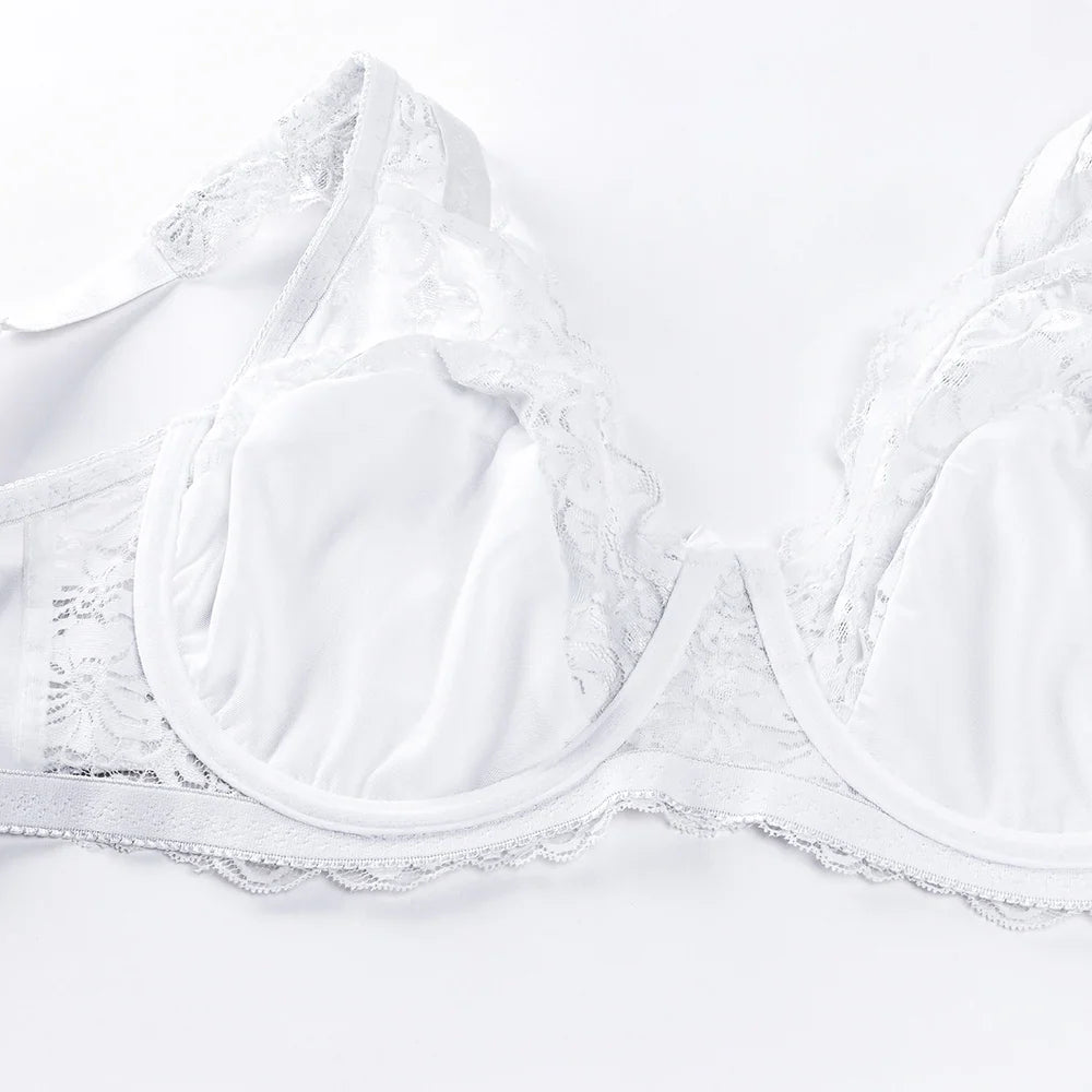 E F G H I Cup Womens Bra Lace Brassiere Support Underwire Mesh Thin Large Adjusted-straps BH