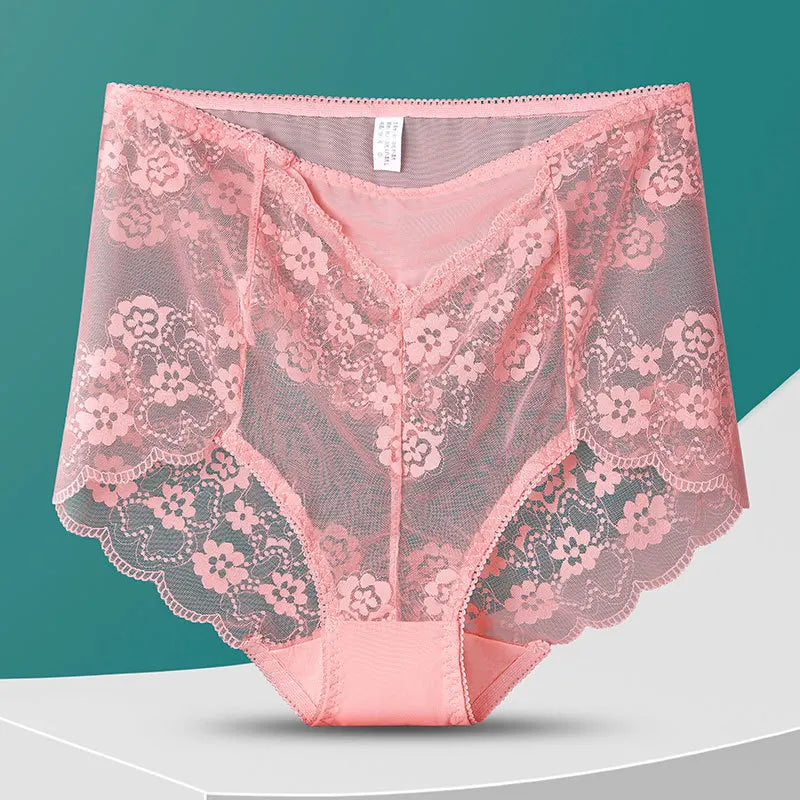 Women High Waist Panties Sexy Lace Mesh Floral Transparent Briefs Fashion Underpants Lingerie Seamless Underwear