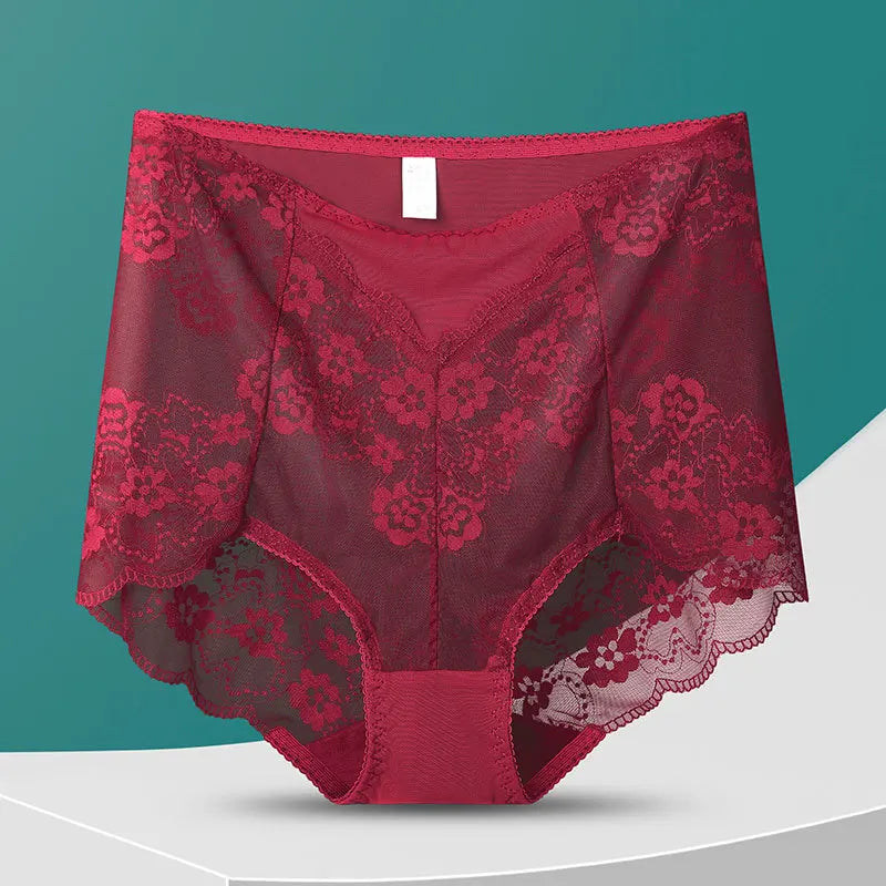 Women High Waist Panties Sexy Lace Mesh Floral Transparent Briefs Fashion Underpants Lingerie Seamless Underwear