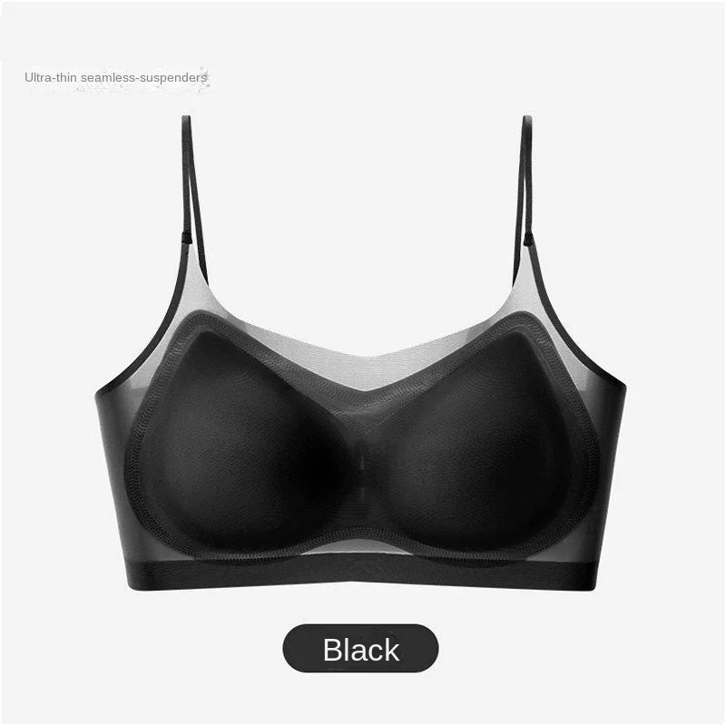 Ultra Thin Ice Silk Seamless Underwear Women Sexy Top Soft Breathable Wireless Solid Lingerie Gathered Padded Bra