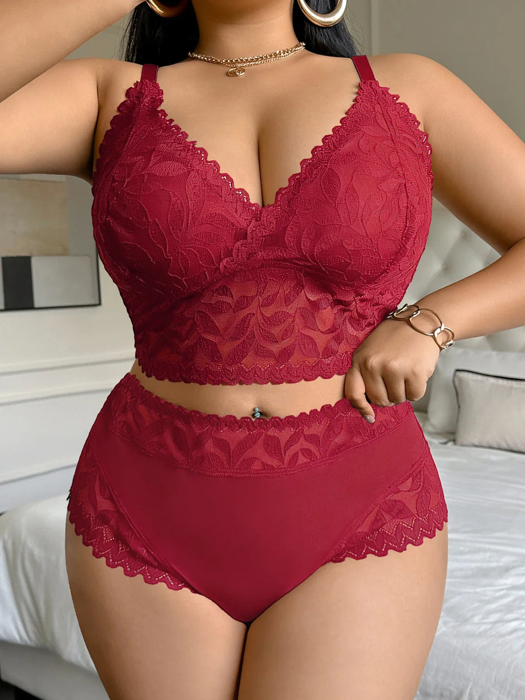 Lace Women's Sexy Lingerie Set Soft Wireless Unlined Bra Mesh Spliced Breathable Panties Floral Lace Bra Set