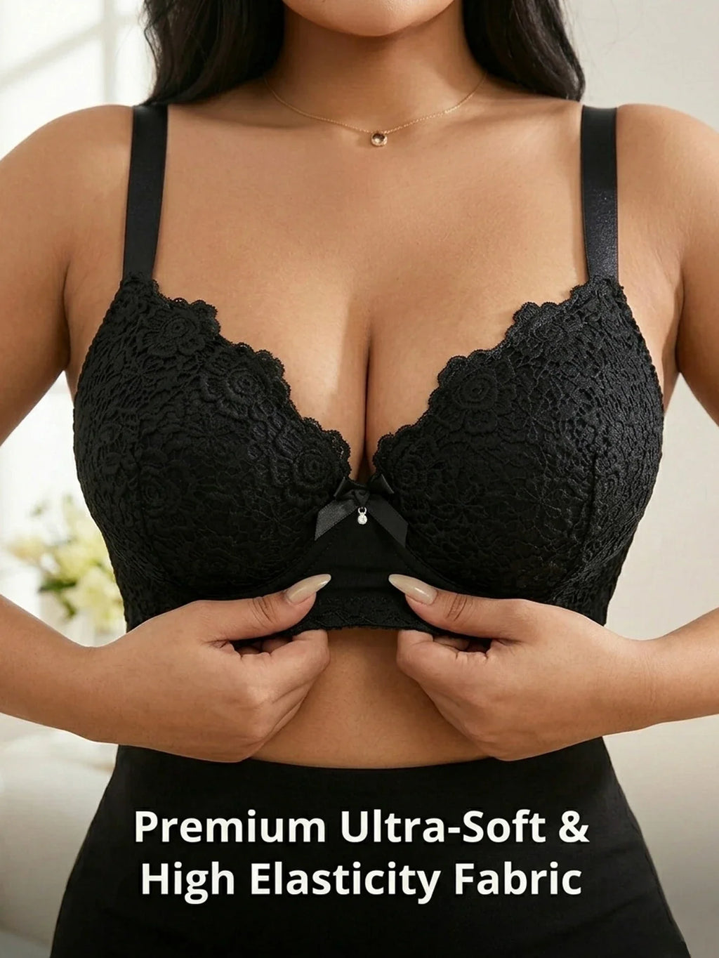 Lace Underwire Push-Up Bra with Wide Adjustable Straps