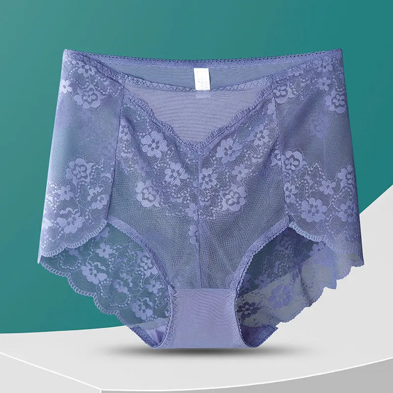 Women High Waist Panties Sexy Lace Mesh Floral Transparent Briefs Fashion Underpants Lingerie Seamless Underwear
