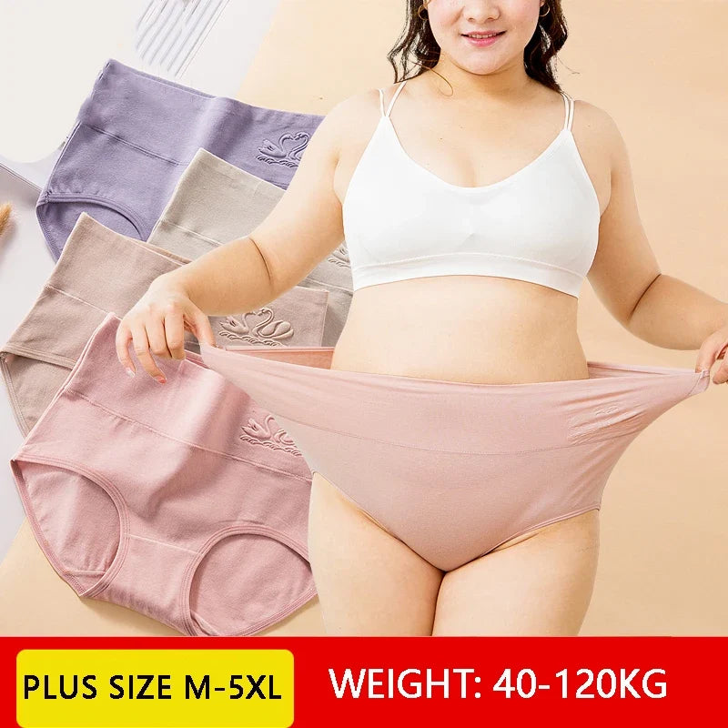 M-5XL 4Pcs/Set High Waist Cotton Panties Women Body Shaper Underwear Soft Print Girls Briefs Slimming Female Lingerie