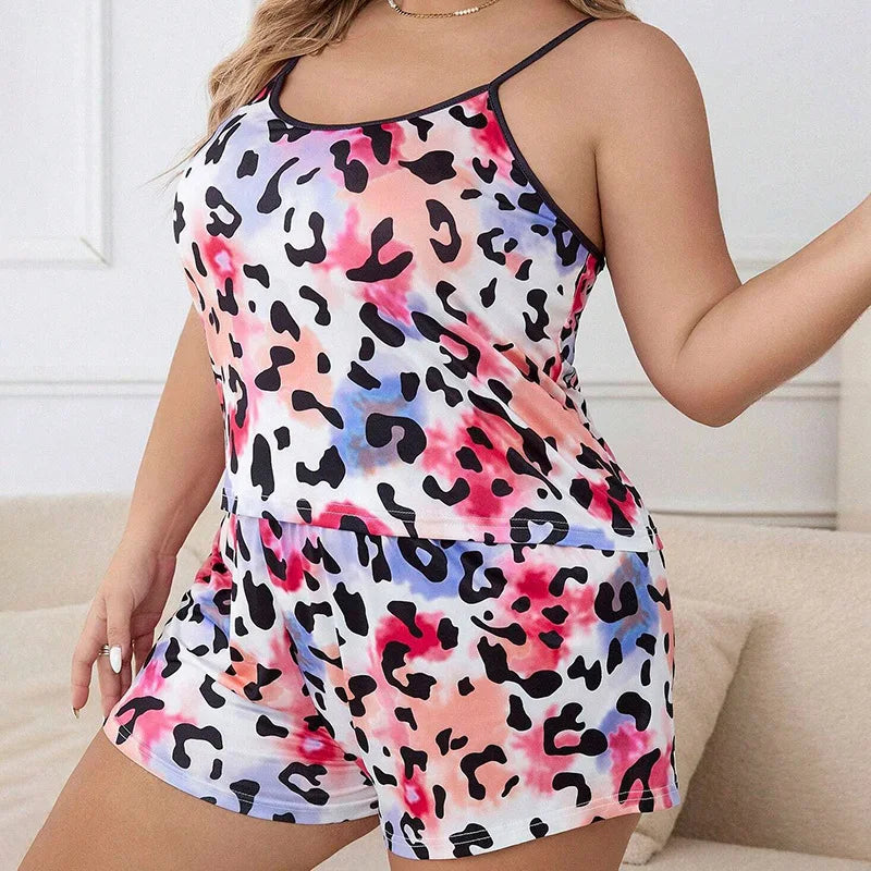3XL 4LX 5XL Straps Pajamas Set for Women Sleepwear Tank Tops+Shorts Sets Leisure Loose Home Clothes Loungewear