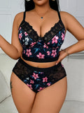 Lace Floral Print Lingerie Set Sexy Wireless Bra Push-Up Thin Breathable Seamless Adjustable