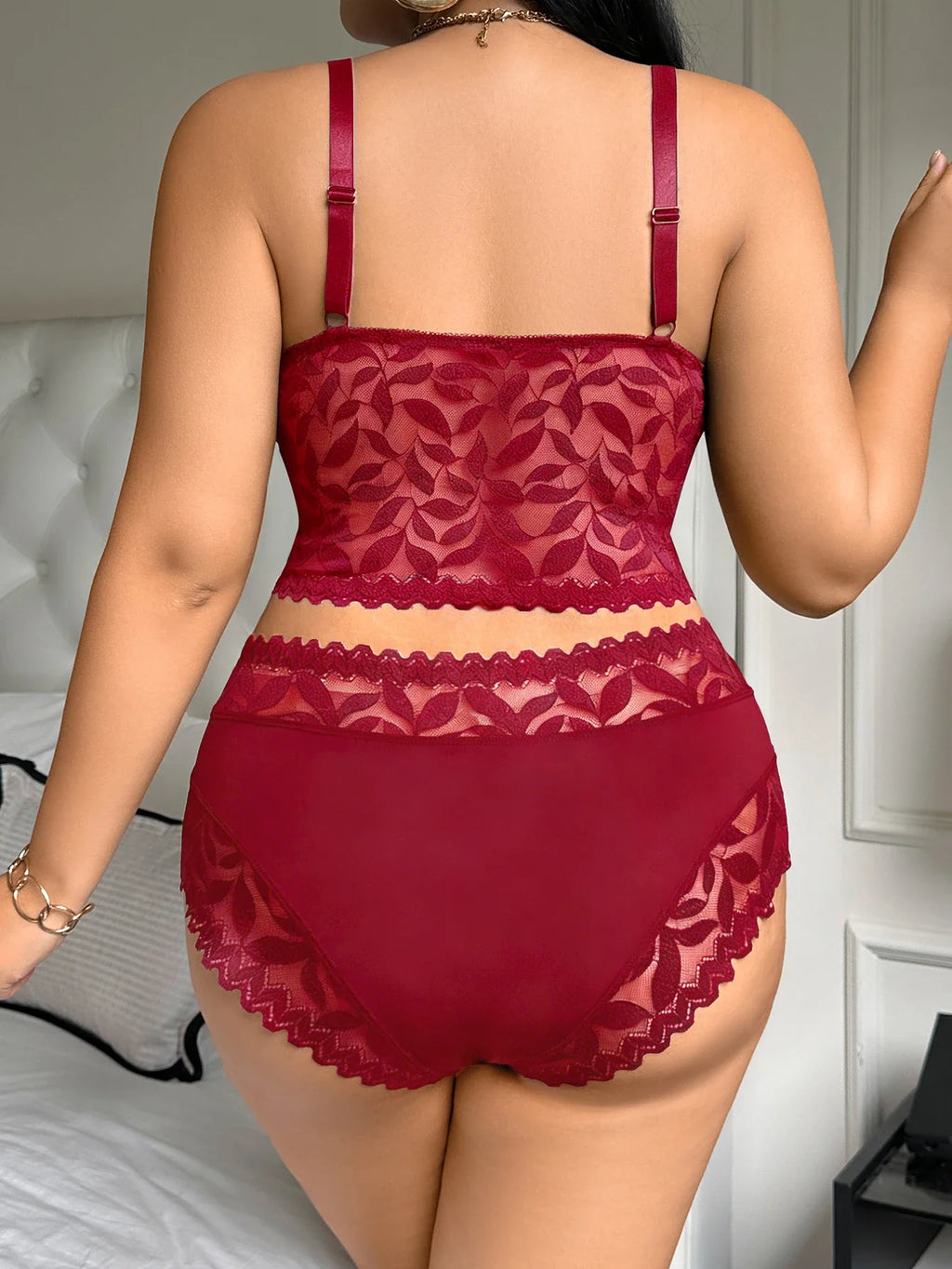 Lace Women's Sexy Lingerie Set Soft Wireless Unlined Bra Mesh Spliced Breathable Panties Floral Lace Bra Set