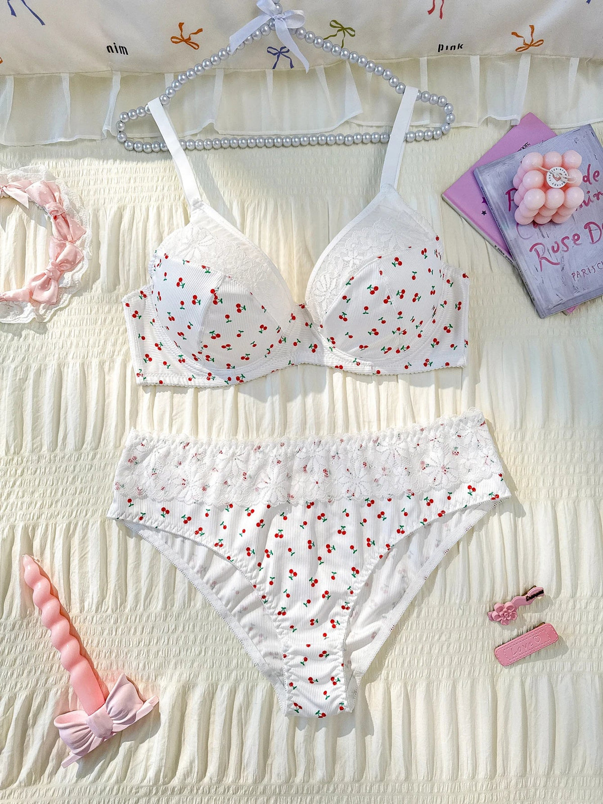 1XL-4XL Women's Underwear Set Mesh Thin Unlined Underwire Bra Soft & Breathable Lace Trim Panties Women's Lingerie Set