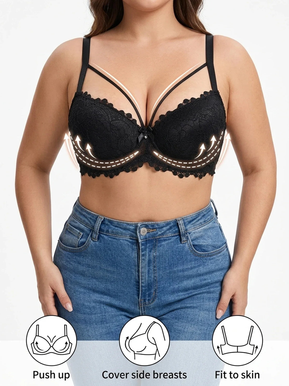 Lace Women's Bra Thin Cup Push-up Bra Underwire Side Support Wide Strap Comfortable Bra Women
