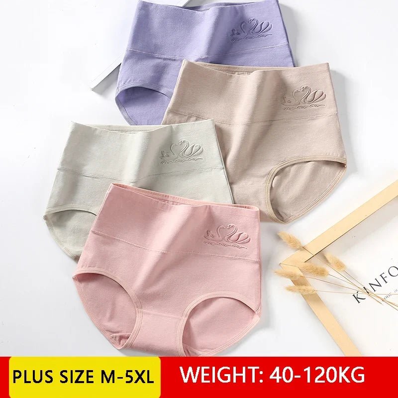 M-5XL 4Pcs/Set High Waist Cotton Panties Women Body Shaper Underwear Soft Print Girls Briefs Slimming Female Lingerie