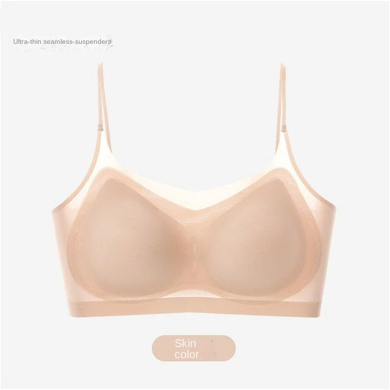 Ultra Thin Ice Silk Seamless Underwear Women Sexy Top Soft Breathable Wireless Solid Lingerie Gathered Padded Bra