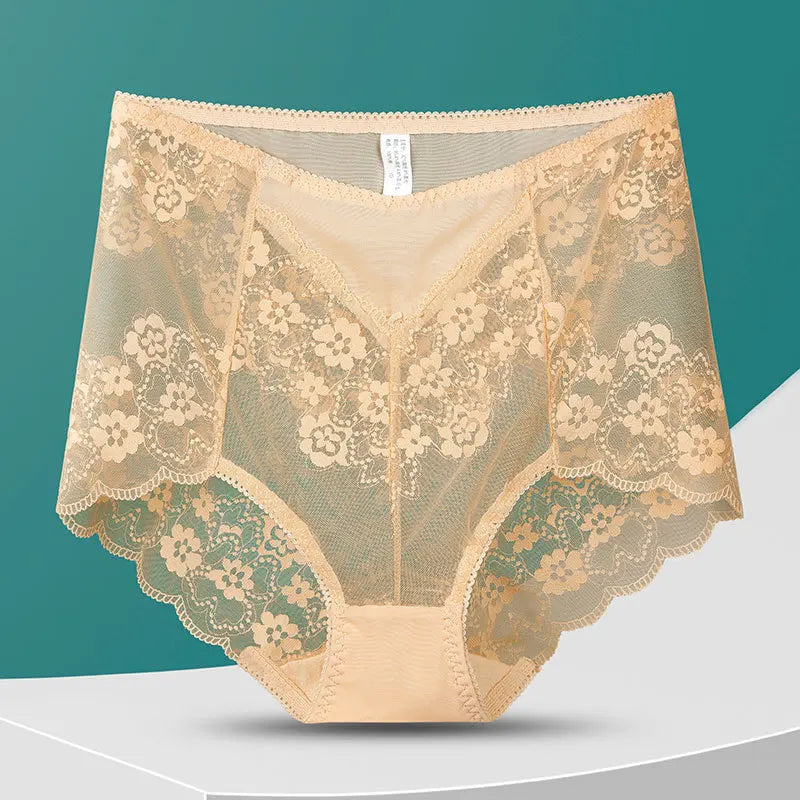 Women High Waist Panties Sexy Lace Mesh Floral Transparent Briefs Fashion Underpants Lingerie Seamless Underwear