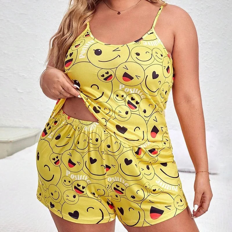 3XL 4LX 5XL Straps Pajamas Set for Women Sleepwear Tank Tops+Shorts Sets Leisure Loose Home Clothes Loungewear