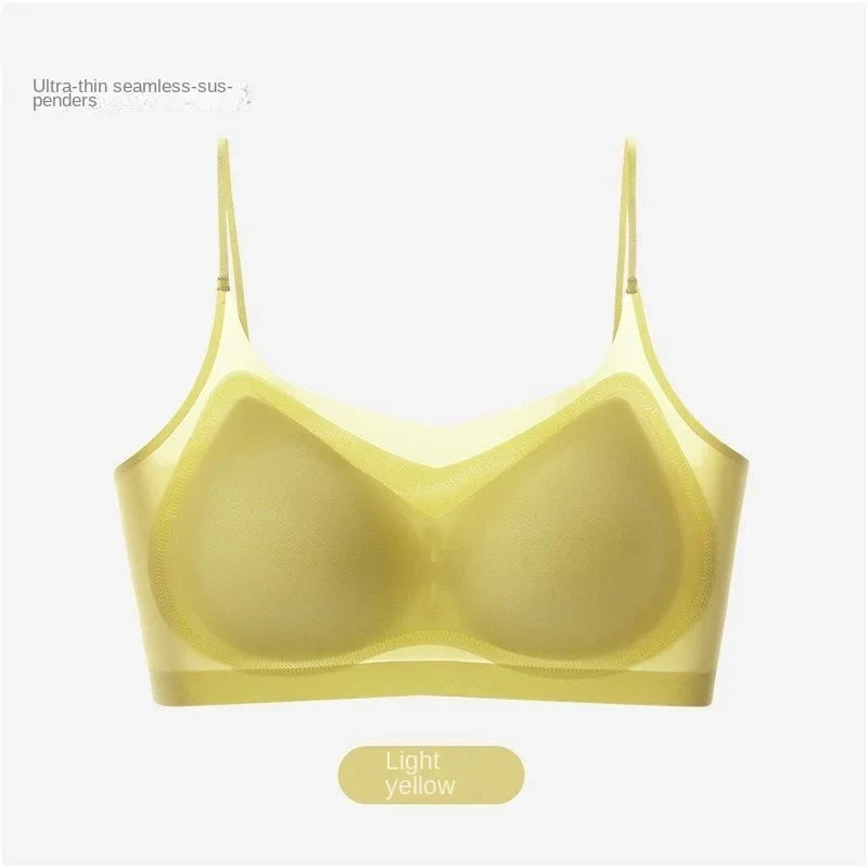 Ultra Thin Ice Silk Seamless Underwear Women Sexy Top Soft Breathable Wireless Solid Lingerie Gathered Padded Bra