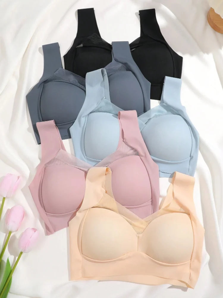 1Pc Women Lace Sport Bras Seamless Bra Bralette Backless Lady Brassiere Vest Female Gathers Shock-Proof Wireless L-3XL