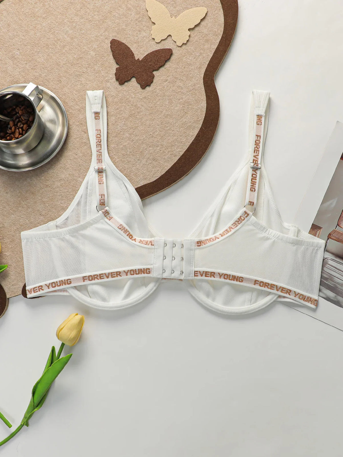 White Underwire Bra Women Full Coverage Push Up bra Letter Print Adjustable Straps Big Cup Supportive Seamless Bra