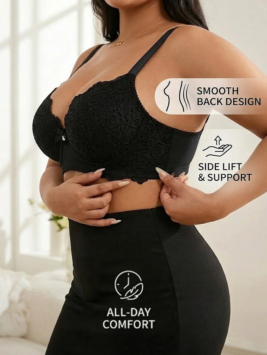 Lace Underwire Push-Up Bra with Wide Adjustable Straps