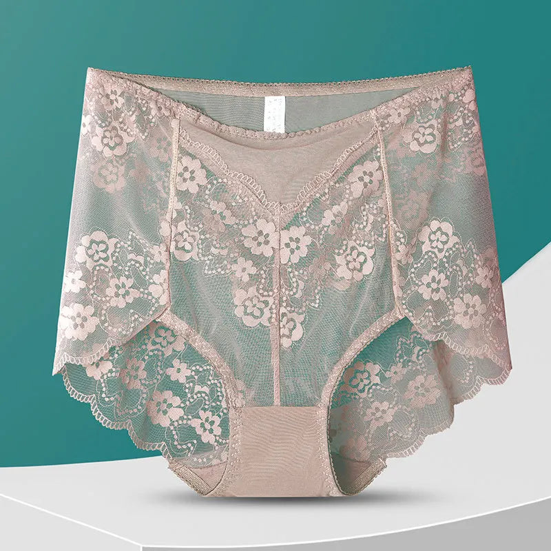 Women High Waist Panties Sexy Lace Mesh Floral Transparent Briefs Fashion Underpants Lingerie Seamless Underwear