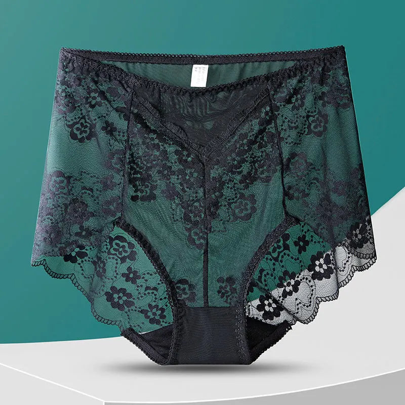 Women High Waist Panties Sexy Lace Mesh Floral Transparent Briefs Fashion Underpants Lingerie Seamless Underwear