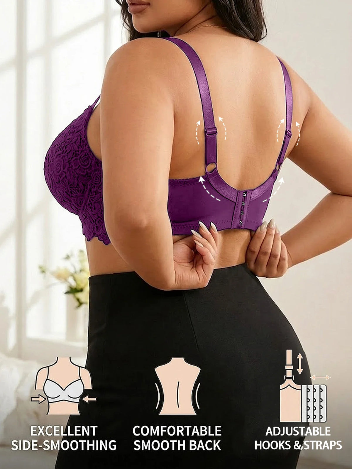 Lace Underwire Push-Up Bra with Wide Adjustable Straps