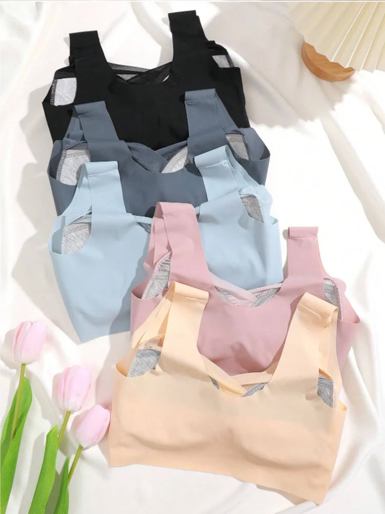 1Pc Women Lace Sport Bras Seamless Bra Bralette Backless Lady Brassiere Vest Female Gathers Shock-Proof Wireless L-3XL
