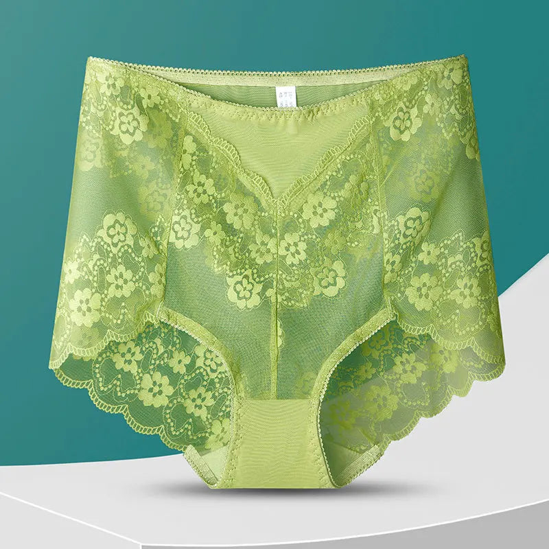 Women High Waist Panties Sexy Lace Mesh Floral Transparent Briefs Fashion Underpants Lingerie Seamless Underwear